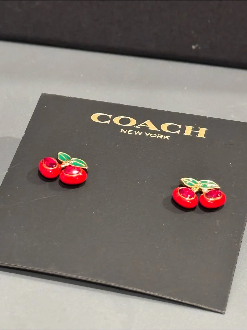 NWT Coach Cherry Stud Earrings Red Crystal Enamel Gold Tone F54514